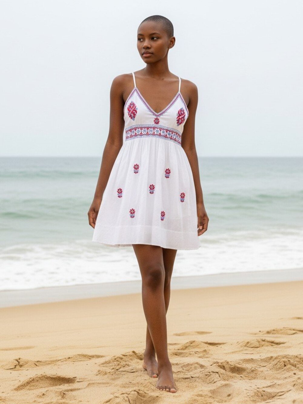 Gretchen Scott White Floral Hand Embroidered Fiesta Time Mini Dress Size S NWT